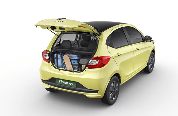 Tata Tiago EV class-leading 242-liter boot space with wide rear opening, flat loading floor, 60:40 split rear seats for maximum luggage, shopping bags, travel bags and cargo capacity - best in segment electric car storage