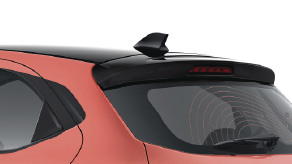 Aerodynamic shark fin antenna with GPS receiver on Tata Tiago